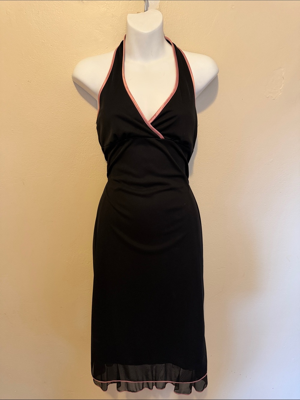 Hourglass Black Halter Dress with Pink Trim